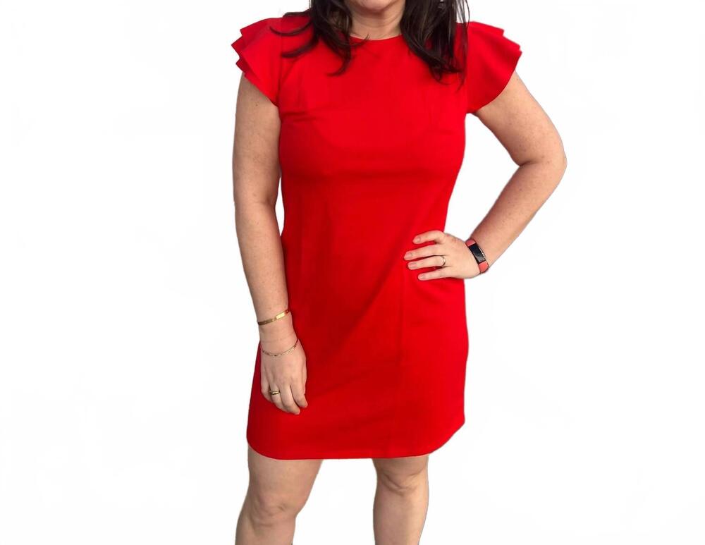 NEW CES FEMME ruffle sleeves solid tunic dress in red